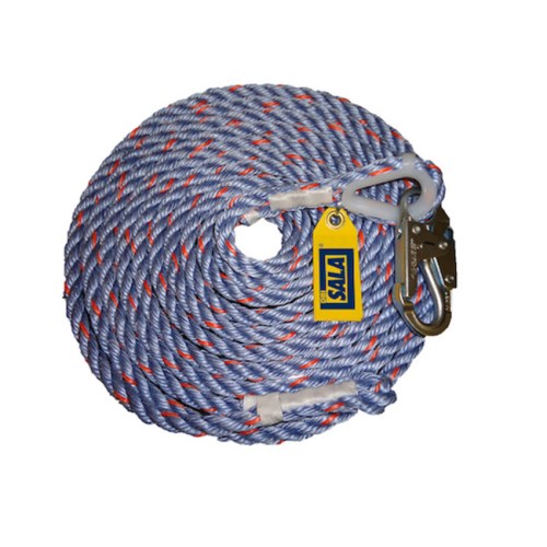 cli067 lifeline polyester/polypropylene blend rope 50', 5/8" (16 mm) diameter with snap hook 1202794c