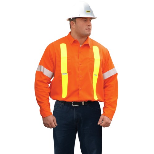 cr-ho015 chemise de travail ignifuge et contre les arcs électriques ultrasoft avec bandes réfléchissantes ago ho-015-xl