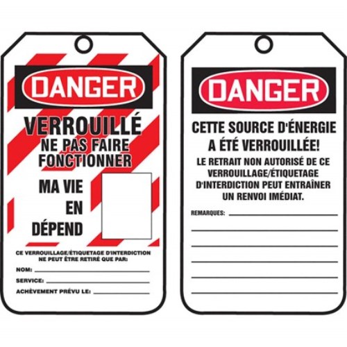 eet187 safety tag “verrouillé ne pas faire fonctionner” self-laminating, plastic mlt319lpp