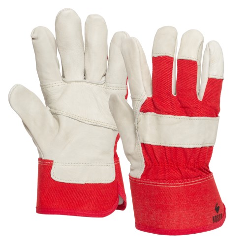 kosto full grain leather and cotton work gloves with fleece lining and 3-piece palm for winter