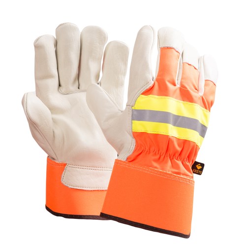 mkg010 kosto full grain leather work gloves with high-visibility waterproof nylon back