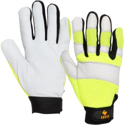 MKS105 Kosto Goatskin Leather with High Visibility Breathable Polyester Mechanic Work Gloves