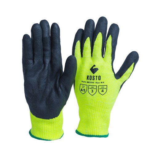 mkv349 kosto foam nitrile coated high density polyethylene cut-resistant work gloves