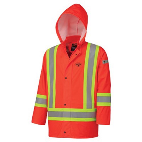rs-5892 rain coat, surewerx, fr treated, 100% polyurethane,  hi-viz