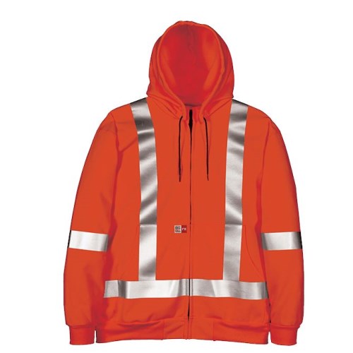 big bill flame resistant zip-front sweatshirt with detachable hood and reflective stripes