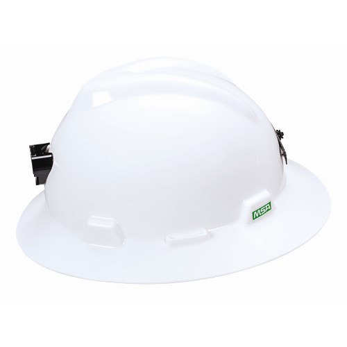 tcn507 msa v-gard slotted full brim hard hat with lamp bracket and cord holder 815009