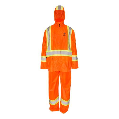 kosto 3-pieces polyester and pvc rainsuit with 4” reflective tapes